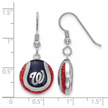 Rhodium Over Sterling Silver MLB LogoArt Washington Nationals Enamel Earrings