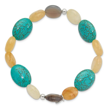 Sterling Silver Jade, Magnesite and Sardonyx Stretch Bracelet