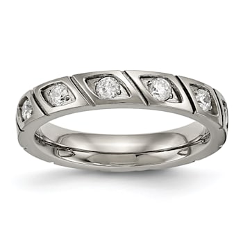 White Cubic Zirconia Titanium 4mm Men's Grooved Band Ring