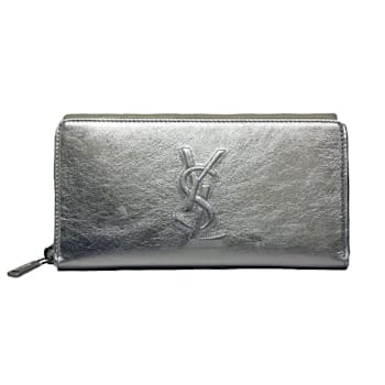 Yves Saint Laurent Wallet YSL Belle du Jour Metallic Silver Leather Zip Wallet
