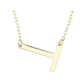 Sideways Initial T Necklace In Solid 14K Yellow Gold 18 Inch