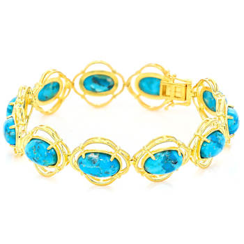 Turquoise Oval Station Bracelet In 18K Gold Over Sterling Silver 12x8mm