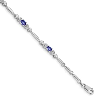 Rhodium Over 14k White Gold Diamond and Tanzanite Bracelet