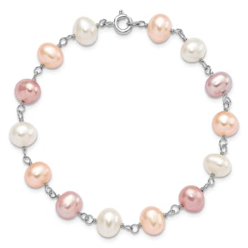 Rhodium Over Sterling Silver Multi-color Freshwater Pearl
Necklace/Bracelet/Earring Set