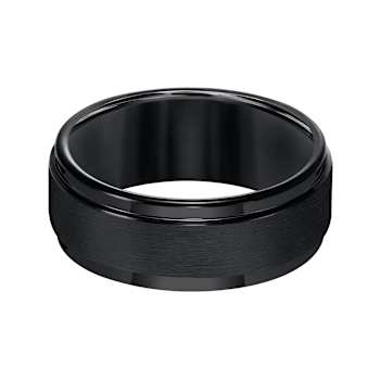 9mm Step-Edge Comfort Fit Band in Black Tungsten Carbide with Brushed Finish
