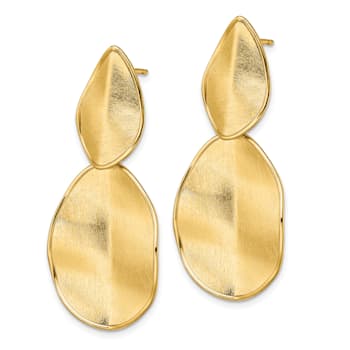 14K Yellow Gold Polished Textured Post Dangle Earrings