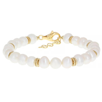 Cultured Freshwater Pearl Bracelet In 18K Gold Over Sterling Silver 6.5-7mm