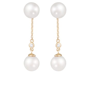 White Cultured Freshwater Pearl 14k Yellow Gold Earrings 7-7.5mm