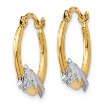 14k Yellow Gold and Rhodium Over 14k Yellow Gold 9/16" Dolphin Hoop Earrings