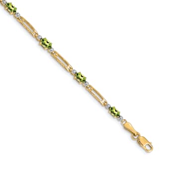 14k Yellow Gold and Rhodium Over 14k Yellow Gold Peridot and Diamond Bracelet