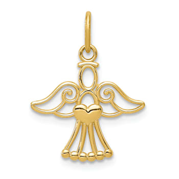 14k Yellow Gold Polished Small Angel with Heart Pendant