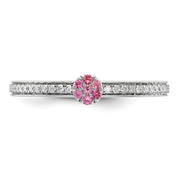 14K White Gold Stackable Expressions Pink Tourmaline and Diamond Ring 0.075ctw