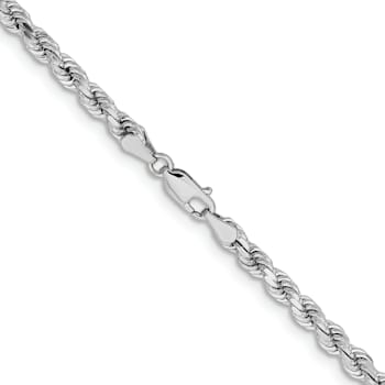 Rhodium Over 14k White Gold 4.25mm Solid Diamond-Cut Rope 22 Inch Chain