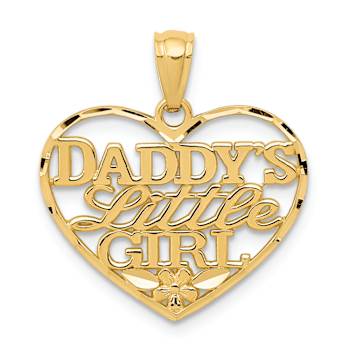 10K Yellow Gold Diamond-cut Daddys Little Girl Heart Pendant