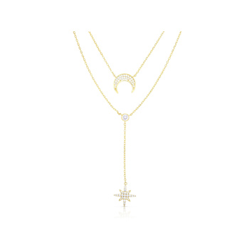 Sterling Statements 14K Yellow Gold Over Sterling Silver CZ Celestial
Double Layer Necklace