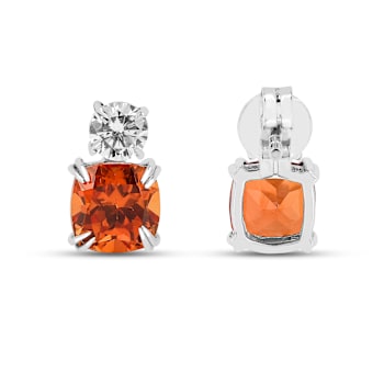 Peach Orange Lab Created Padparadscha Sapphire and Moissanite Rhodium
Over Sterling Silver Earrings