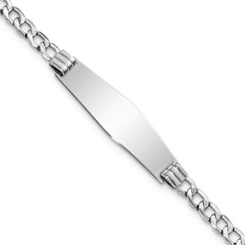 Rhodium Over 14k White Gold Soft Diamond Shape Cuban Link ID Bracelet