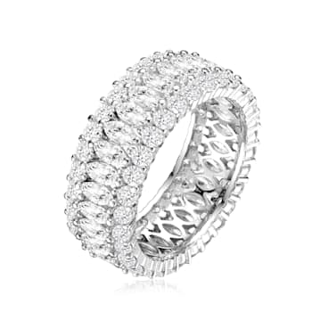 Clear Round and Marquise Cubic Zirconia, Rhodium Plated over Sterling
Silver Eternity Ring