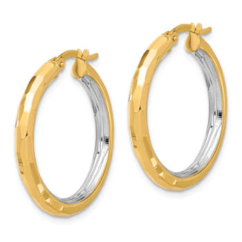 14k Yellow Gold and Rhodium Over 14k Yellow Gold Polished and
Diamond-Cut 1 1/16" Hoop Earrings