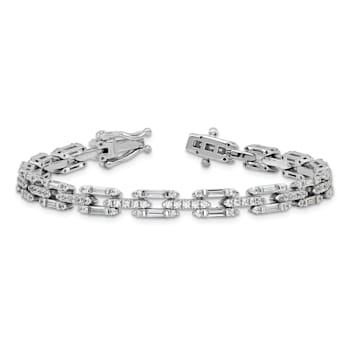 Rhodium Over Sterling Silver Polished Fancy Cubic Zirconia Link Bracelet