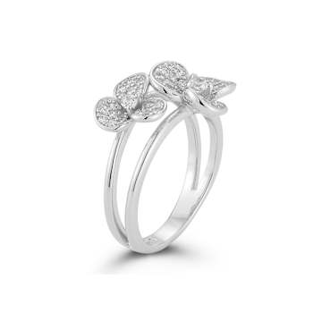 Rachel Zoe CZ Double Flower Stacked Ring in Rhodium Over Sterling Silver
