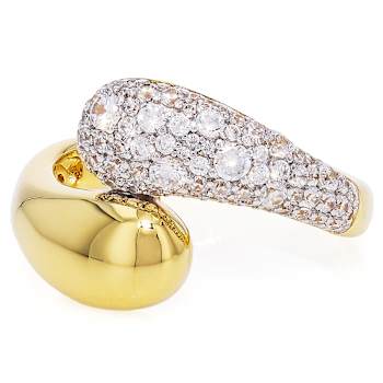 Bypass Ring With CZ In 18K Yellow Gold Over Sterling Silver