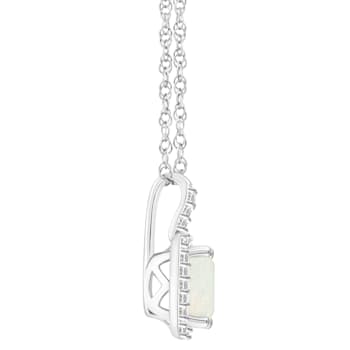 6x4mm Emerald Cut Opal 1/8 ctw Diamond Rhodium Over Sterling Silver Halo
Pendant with Chain