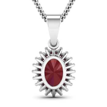 1.50ctw 14K White Gold Ruby and White Diamond Pendant with 18 inch Cable Chain