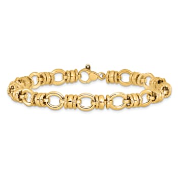 14k Yellow Gold 8mm Polished and Textured Fancy Link Bracelet