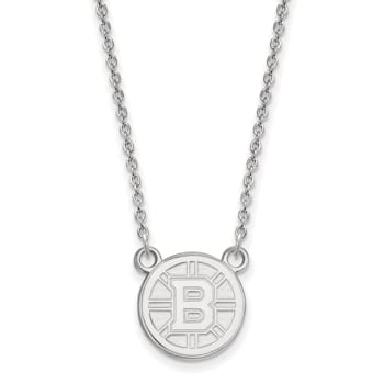 Rhodium Over Sterling Silver NHL LogoArt Boston Bruins Small Pendant Necklace