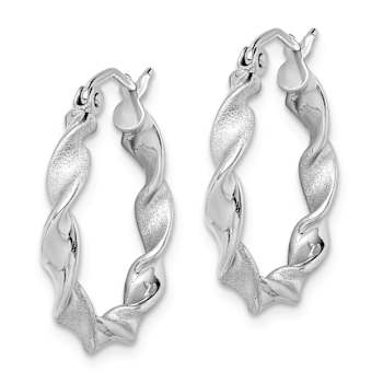 Rhodium Over Sterling Silver Polished and Satin 2.5mm Twist Hoop Earrings