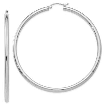 Rhodium Over 14k White Gold 2 9/16" Polished Tube Hoop Earrings