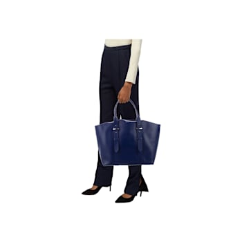 Alexander McQueen Small Leather Legend Tote Bag with Bonus Pouch in Blue