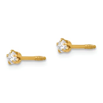 14K Yellow Gold Polished Reversible Cubic Zirconia and 3mm Ball Earrings