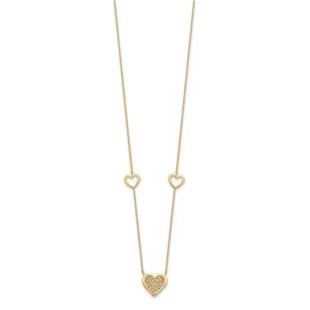 14k Yellow Gold Polished and Filigree Patterned Textured Heart Stations
Cable Link 17 Inch Necklace