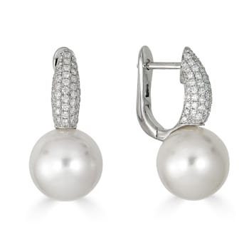 18KW Earrings 0.48 ctw  Diamond 9.5-10mm Cultured Pearl