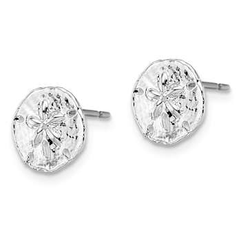 Rhodium Over Sterling Silver Polished Mini Sand Dollar Post Earrings