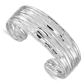 Rhodium Over Sterling Silver Textured Cuff Bracelet