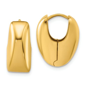14k Yellow Gold 5/8 inch Polished Puff Oval Hinged Hoop Earrings
