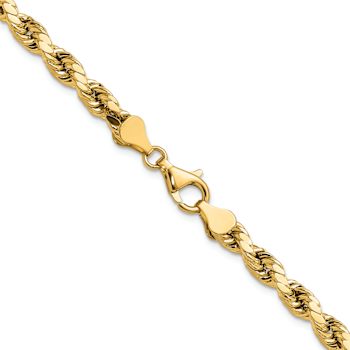 14k Yellow Gold 5.5mm Polished Diamond-Cut Rope Link 22 Inch Chain