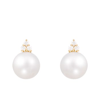 White Cultured Freshwater Pearl 14k Yellow Gold Earrings 9-10mm