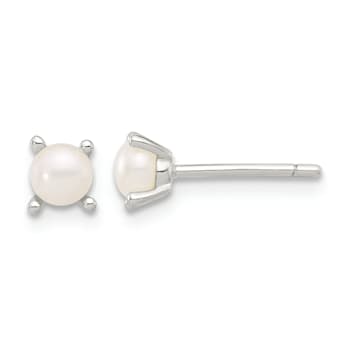 Sterling Silver With E-Coating 4mm Freshwater Cultured Pearl Post Earrings