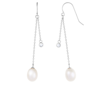 9-10mm White Cultured Freshwater Pearl and Cubic Zirconia Rhodium Over
Sterling Silver Earrings