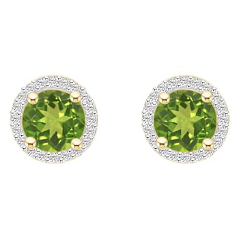 6mm Round Peridot And Created White Sapphire 10k Yellow Gold Halo Stud Earrings