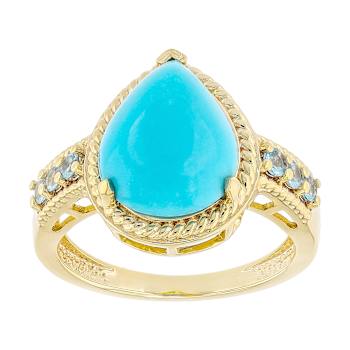 Turquoise Pear With Blue Topaz Ring In 18K Gold Over Sterling Silver 0.23ctw