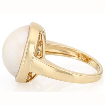 Round Mabe Pearl Solitaire Ring In 18K Gold Over Sterling Silver
