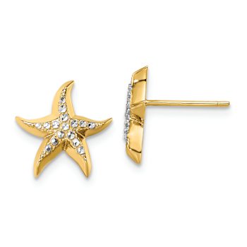 14K Yellow Gold and Rhodium Over 14K Yellow Gold 11.9mm Diamond-Cut
Starfish Stud Earrings