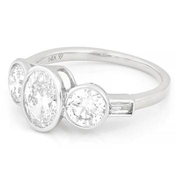 Lab-Grown Diamond Bezel Set Three-Stone Ring In 14K White Gold