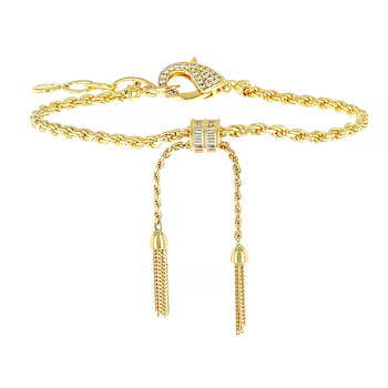 CZ Tassel Chain Bracelet In 18K Gold Over Sterling Silver 1.28ctw