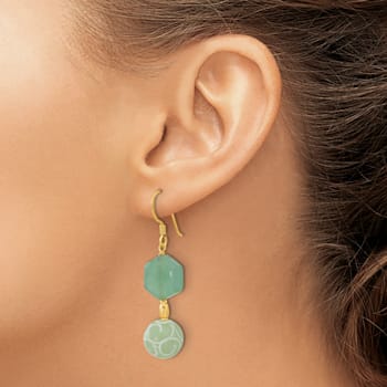 14K Gold Over Sterling Silver Hexagon Aventurine and Swirl Jadeite
Dangle Earrings